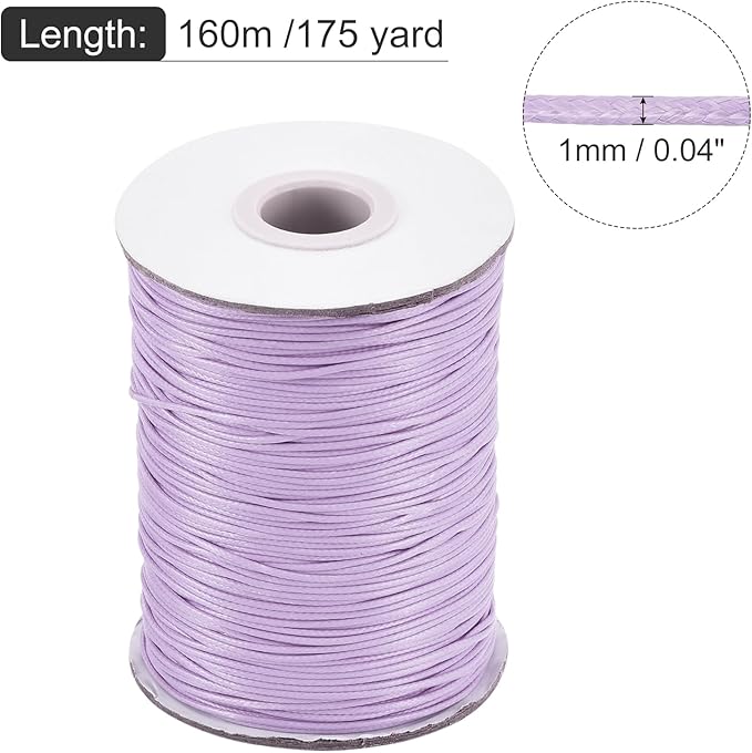 MECCANIXITY Waxed Cord 1mm Waxed Polyester Cord 175 Yard Wax String for Bracelet Making,Necklaces, Beading,Jewelry Making and DIY Crafts(Light Purple)