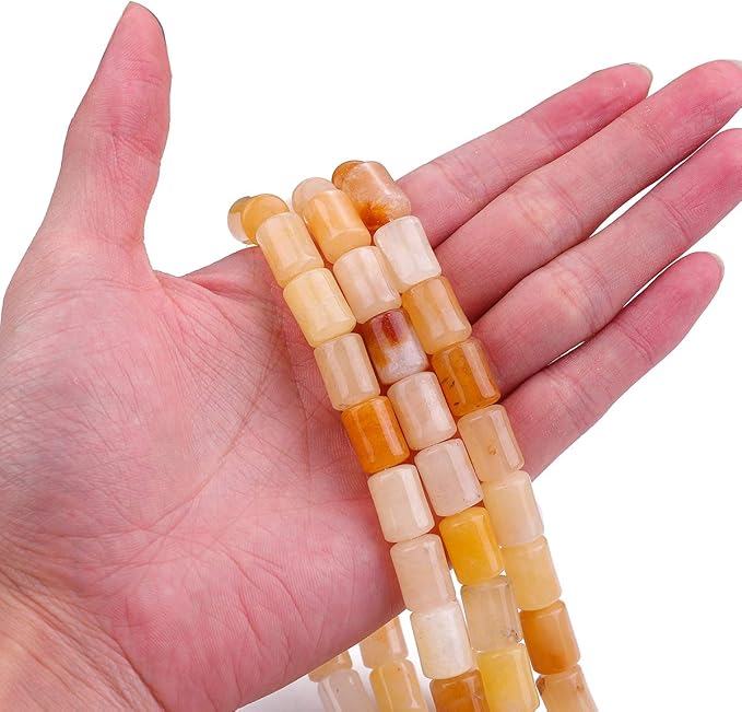 Natural Yellow Jade Cylinder Stone Loose Semi Gemstone Beads for Jewelry Making 10mmx14mm 38cm