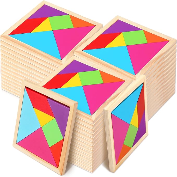 Shappy 36 Pieces Wooden Tangram Puzzles for Kids Educational Shape Puzzle Toys Geometric Pattern Brain Logic Puzzle Blocks for Students Educational Activities Back to School Gifts(Classic Style)