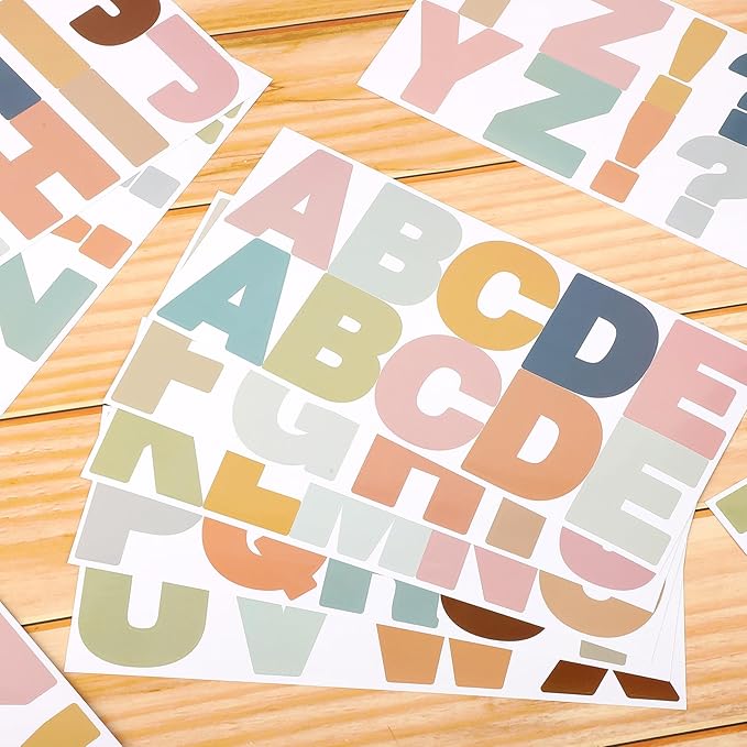 232 Pcs 24 Sheets Boho Bulletin Board Letters,2.4 Inch Letter Stickers Self, Large Alphabet Stickers, ABC Letters for Classroom Wall Window Door Home Decor.(Boho 24)
