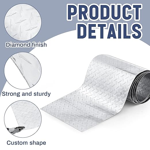Diamond Plate Sheet Metal Heavy Duty Tread Aluminum Sheet Diamond Tread Plate for Wall Covering, Cargo Trailer, RV and More(120 × 10 Inch,Silver)