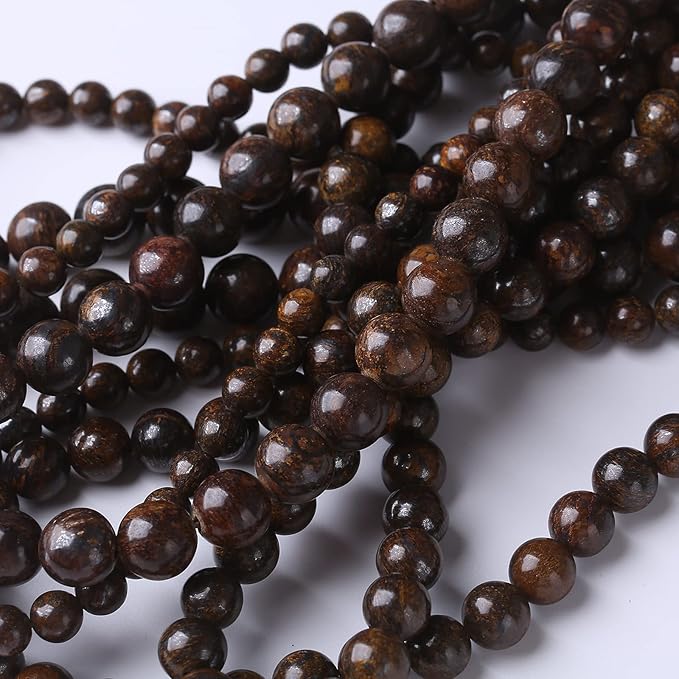 45PCS 8MM Natural Bronze Stone Beads Round Loose Stone Beads for Jewelry Making DIY Energy Stone Healing Power Bracelet 15"