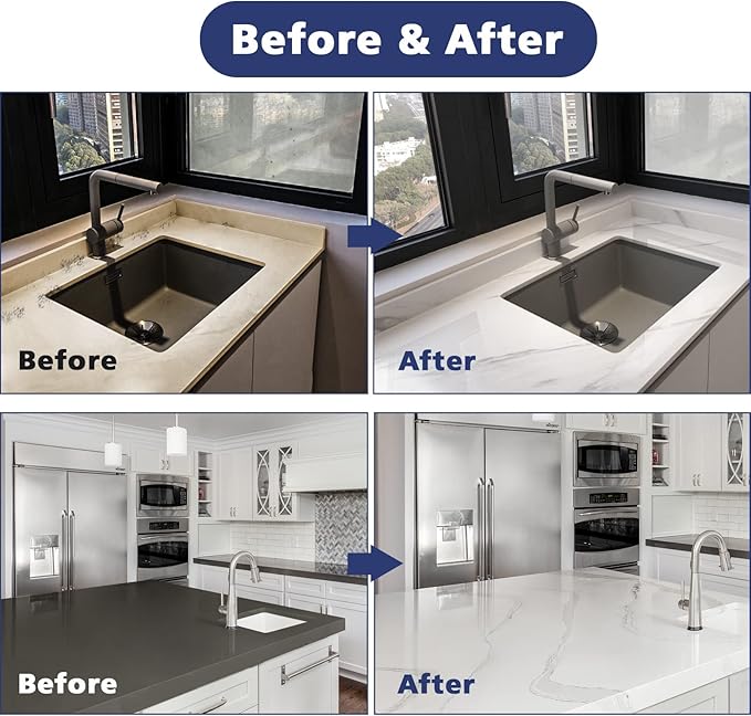 NADAMOO White Marble Countertop Paint Kit for Kitchen Bathroom, Counter Top Refinishing Kit Cover Up to 35 SQ. FT.