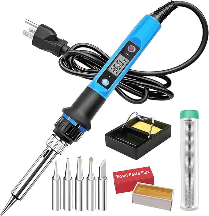 Soldering Iron Kit, 80W 110V Fast Heat up in 10s LCD Digital Adjustable Temperature Soldering Gun Thermostatic Soldering Kit for Electronic