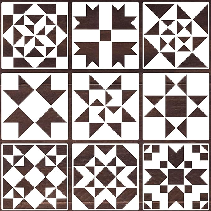 Barn Quilt Stencils for Crafts Reusable 12” Quilt Block Stencil Drawing Templates for Painting on Wood Wall Canvas Fabric
