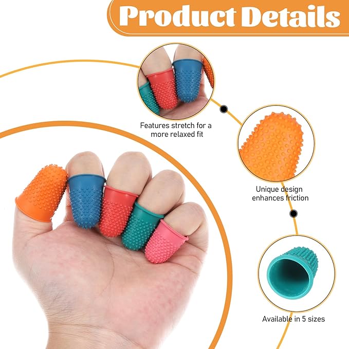 10 Pcs Thumb Thimble for Sewing, 5 Sizes Rubber Finger Thimbles, Reusable Finger Tips Protection for Quilting, Paperwork, Counting, Cutting, Knitting, Crafts