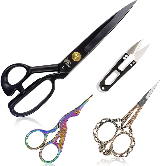 BIHRTC 11 Inch Fabric Professional Stork Tailor Scissors - Stainless Steel Sharp Dressmaker Heavy Duty Scissors for Leather Sewing Shears Tailoring