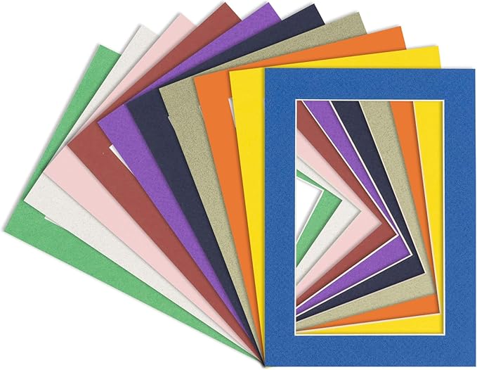 6x8 Mat for 8x10 Frame - Precut Mat Board Acid-Free Show Kit with Backing Board, and Clear Bags Mixed Colors 6x8 Photo Matte Made to Fit a 8x10 Picture Frame Matboard for Framing, Pack of 25 Mats