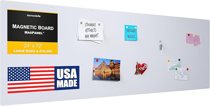 Diamond Life Magnetic Board - Memo & Vision Board for Home, Office, and Classroom - Magnet Board for Kids - Pre-drilled Mounting Screws Included (White 24"x72")