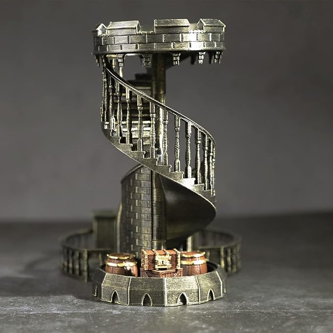 AUSPDICE DND Dice Tower Castle and Tray Retro Dice Rolling Tower for Dungeons and Dragons RPG Tabletop Games (Brushed Brass Color)