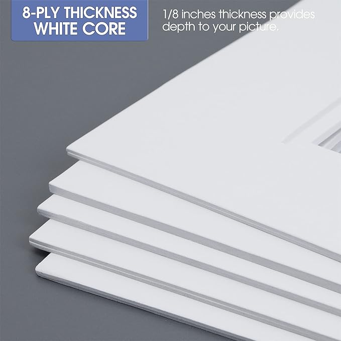Golden State Art, 11x14 Double Mats for 8x10 - for Photos, Pictures, Frames - Acid-Free, 5 Pack, Off White Over Off White