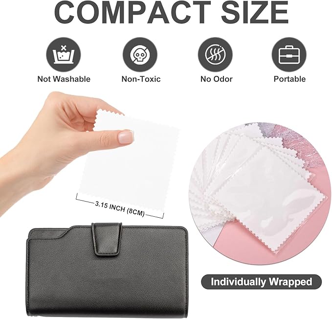 SEVENWELL 50pcs Jewelry Cleaning Cloth White Polishing Cloth for Sterling Silver Gold Platinum Small Silver Polish 8x8cm