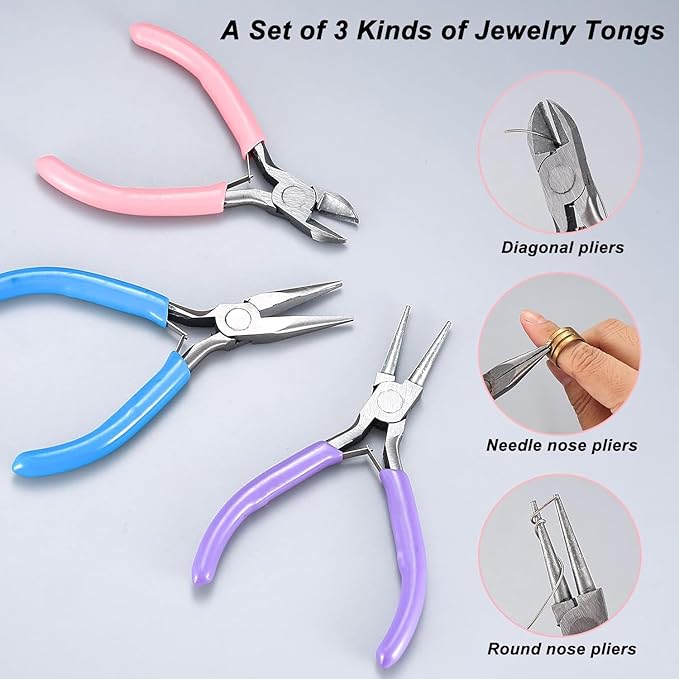 3 Pcs Jewelry Pliers Set - Needle Nose, Round Nose and Wire Cutters for Jewelry Making, Repair and Crafts，Wire Wrapping Beading Crafts Pliers