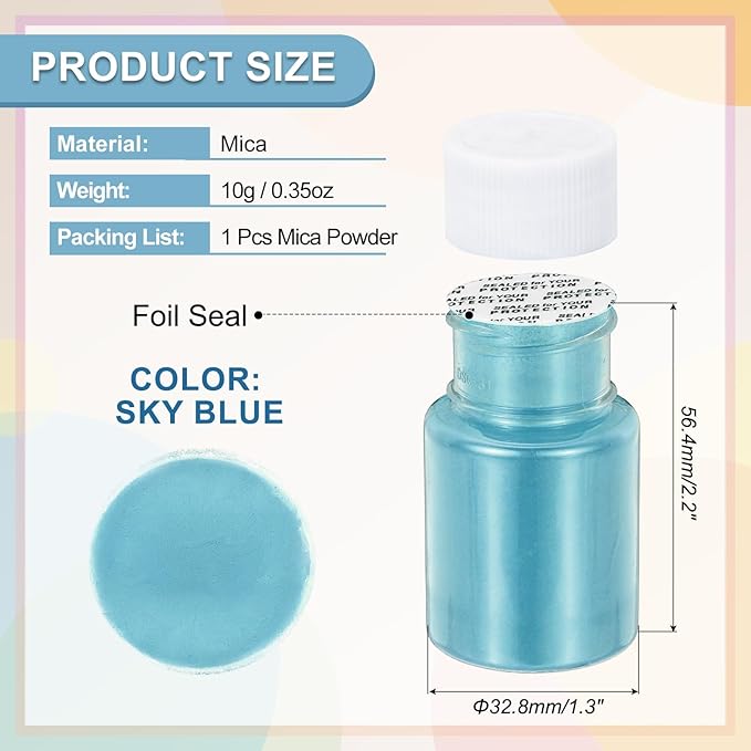 uxcell 10g/0.35oz Cosmetic Grade Mica Powder, 600 Mesh Mica Powder Natural Resin Epoxy Pigment Powders for Casting Resin, Candle Dye, DIY Nail Polish and Lip Gloss, Sky Blue