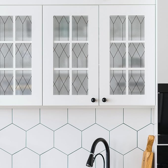 rabbitgoo Window Privacy Film for Glass Windows, Frosted Glass Cling with Decorative Moroccan Lattice, Removable Heat Control Sun Blocking Door Covering Sticker for Home Bathroom, 29.5 x 78.7 inches