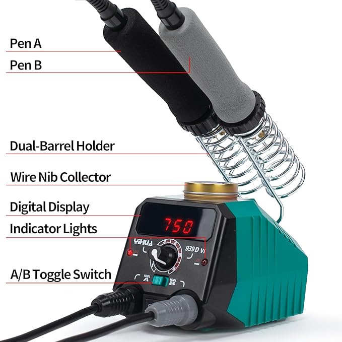 YIHUA 939D-VI Dual Pen Wood Burning Kit with Digital Display with 20 Wire Nibs, Detachable Wood Burning Pen, 2 Wood Pieces, Tweezers Used as Wood Burning Tool