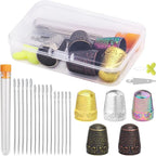 Nitlak 24 Pcs Metal Sewing Thimbles for Hand Sewing, Metal Finger Protectors, Sewing Thimble Ring with Needle Threader, Needles with Storage Container, Plastic Storage Box for Hand DIY Sewing