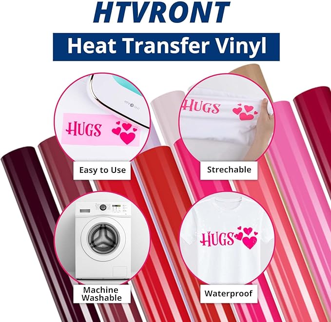 HTVRONT Pink Heat Transfer Vinyl - 13 Sheets Hot Pink HTV Vinyl in 12 Assorted Colors, Red Iron on Vinyl for Cricut & Cameo - Easy to Cut & Weed