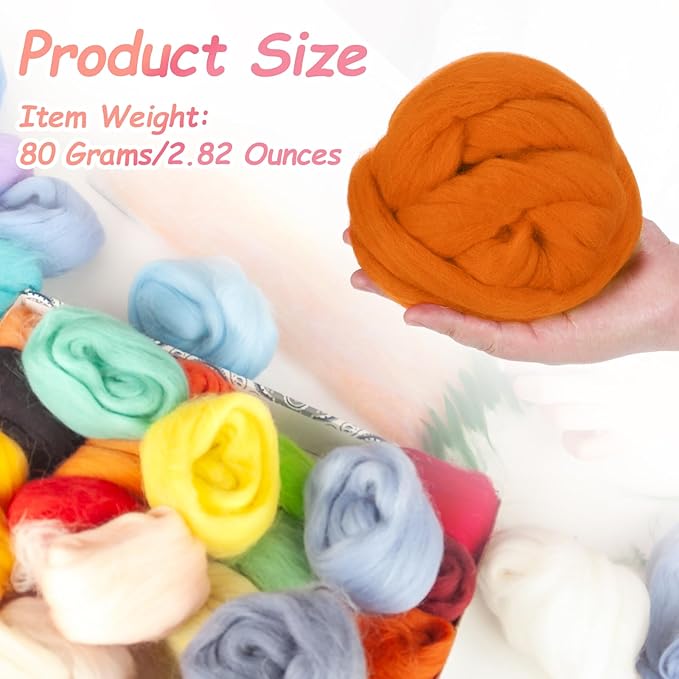 PATIKIL Wool Roving Yarn, 80G/2.82OZ Soft Felting Wool Pure Chunky Roving Yarn Bulk for Needle Felting Knitting Blanket Spinning Weaving DIY Craft, Dark Orange