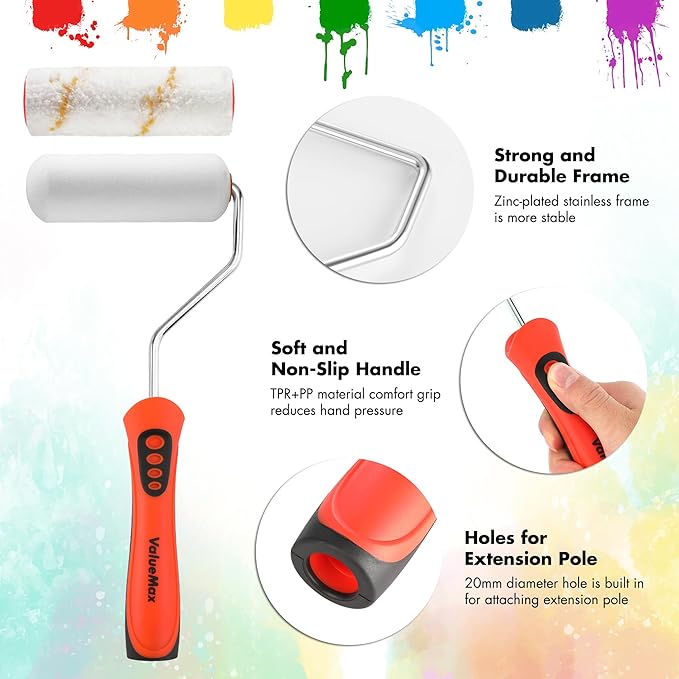 ValueMax Paint Roller Kit, 14-Piece 4 Inch Paint Roller Kit with High-Density Foam Paint Rollers, Microfiber Paint Rollers, Paint Tray for Painting Cabinets, Doors, Craft Work