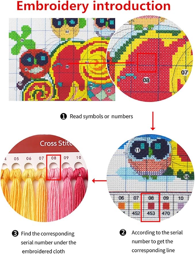 Joyhoor Cross Stitch Kits for Beginners Stamped Cross-Stitch Supplies Needlework preprint Embroidery Kits for Adults DIY Needlepoint Kits Embroidery Patterns 11CT-Colorful Skull 16x20 inchs