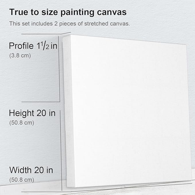 PHOENIX 20x20 Inch 2 Pack Gallery Canvas - 1.5 in Thick Large Square Canvases for Painting - Deep Edge 100% Cotton 11 Oz. Gesso Primed White Blank Professional Canvas Oil & Acrylic Paints