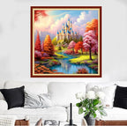 Redxing Stamped Cross Stitch Kits Full Range of Embroidery Starter Kits- Needlepoint Counted Cross Stitch Kits for Beginner Adults 11CT Printed Embroidery Kit-Magic Castle 18x18 inch