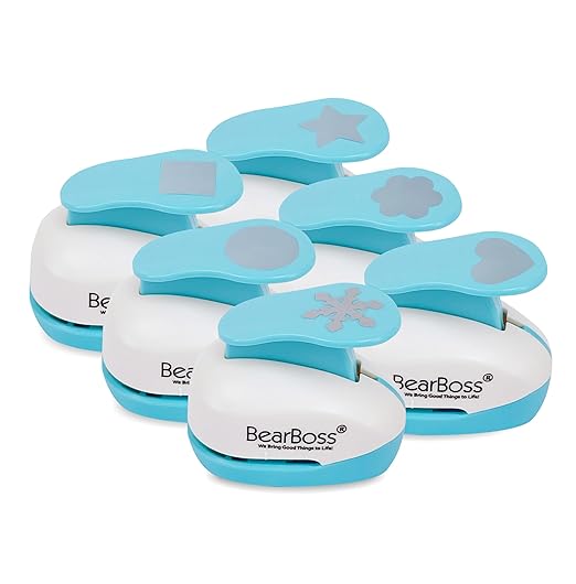 BearBoss 6 Craft Hole Punch Shapes 1 Inch Paper Punches for Crafting Handmade Scrapbooking Punches Mix Shapes Designs for Kindergarten Teacher Office Supplies Kids