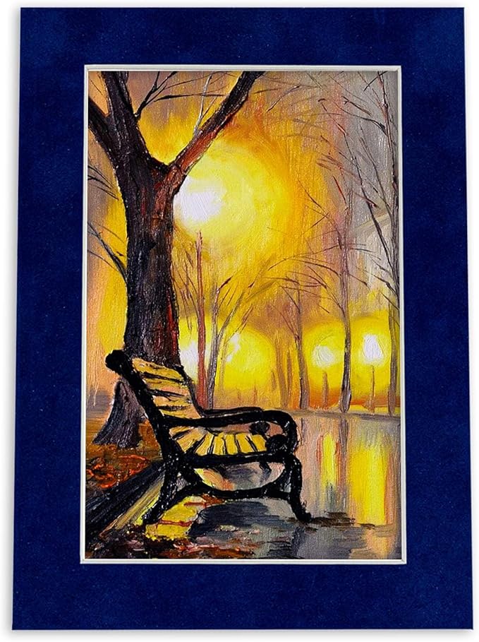 Pack of 25 Acid Free 11x14 Mats Bevel Cut for 8.5x11 Photos - Brooke Blue Suede Precut Matboards With Backing Boards and Clear Photo Mat Bags For Pictures, Photos, Framing - 4-ply Thickness