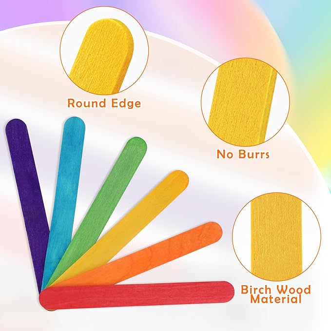 WISYOK 2000 Jumbo Rainbow Popsicle Sticks - 6 Inch Wooden Rainbow Craft Sticks, Great for DIY Craft Creative Designs and Children Education, Home Art Projects