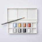Winsor & Newton Cotman Watercolor Paint Set, 8 Half Pan, Metallic Colors w/ Brush