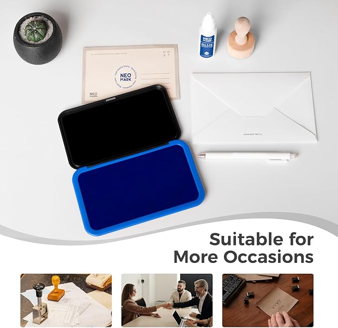 Large Stamp Pad Kit (1oz Ink Included) - 3.50"x 6.25", Magnetic Lid, Premium Quality Felt Stamp Pad (Blue)
