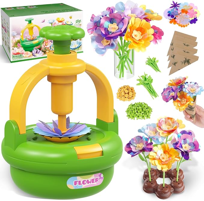 TingingYuli Arts and Crafts Kit for Kids Ages 4-8, Flower Bouquet Toys,DIY Flower Market Toys,Build Your Bouquet,Educational Christmas Birthday Gifts for 3 4 5 6 7 8 9 Year Old Girls-Green