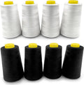 Tortoise 8 Cones of 3000 Yards Each Spool Thread for All Purpose Sewing - 100% Polyester for Serger Overlock Quilting Machine 40S/2 White+Black