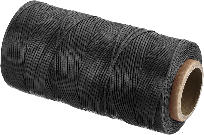 MECCANIXITY Waxed Thread,197 Yard 1mm 210D Flat Wax Thread Polyester Waxed String for Leather Sewing Hand Weaving Book Binding Home Decoration,Black