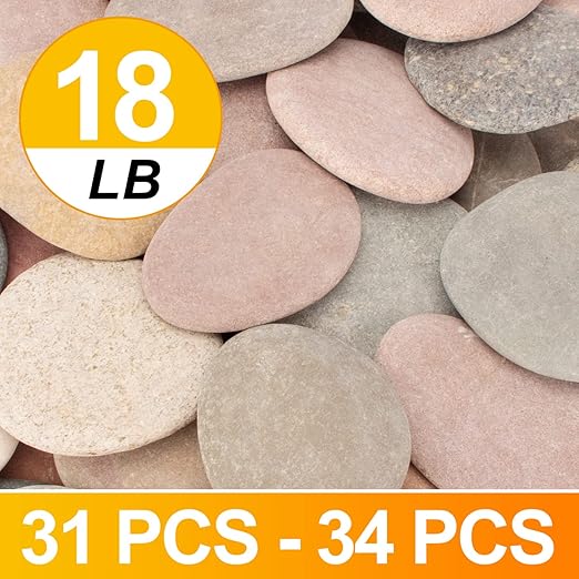 [About 30 PCS - 35 PCS](18 Pounds) Painting Rocks,3"-4.8" River Rocks,Flat Rocks,Painting Stones,Naturally Stones,Arts Rocks,Craft Rocks,DIY Rocks