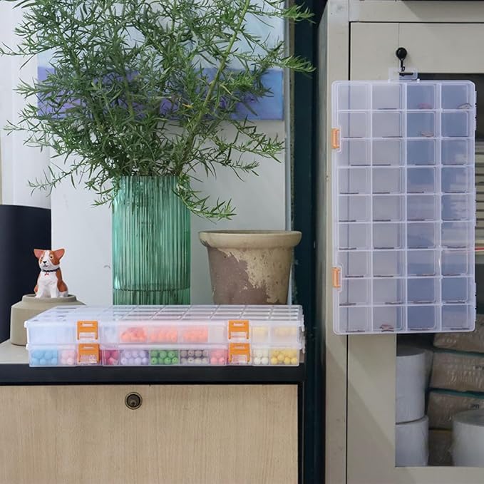 BangQiao 3 Pack 36 Grids Clear Plastic Storage Box with Dividers, Transparent Organizer Container Case for Small Parts, Bead, Button, Jewelry, Diamond, Craft Supplies,Sewing Kit, DIY Accessories