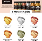 Nicpro Acrylic Paint Metallic, 6 Colors Gold, Silver, Copper, Brass, Bronze, DeepGold, 24oz/720ml Gold Leaf Paint, Non Toxic, Non Fading Paints for Art Painting, Handcrafts, Ideal for Multi-surface
