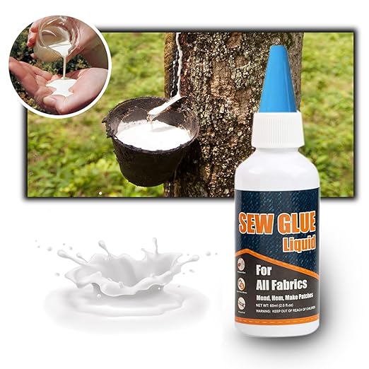 1 Min Quick Bonding Fast Dry Sew Glue Liquid Reinforcing Adhesive Speedy Fix for All Fabrics Clothing Cotton Flannel Denim Leather Polyester Doll Repair (60ml)