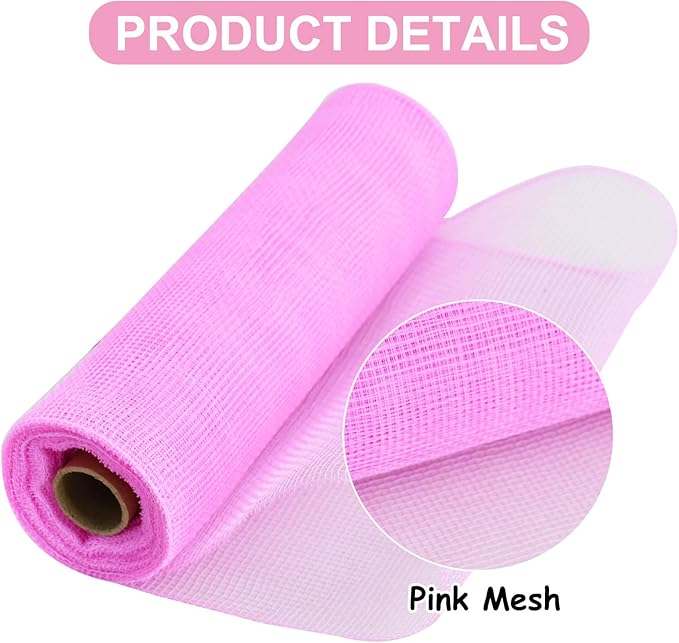TONIFUL 2 Rolls 10 Inch Pink Decorative Mesh Ribbbon Rolls, Fabric Mesh for Mesh Wreath Supplies, Front Door Wreath Crafts Tree Decor Christmas NewYears Halloween Decoration (10 yds/roll)