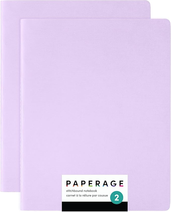 PAPERAGE Soft Cover Lined Journal Notebook, 2 Pack, (Lavender), 100 Pages, Large 7.5 inches x 9.5 inches, College Ruled, Ideal for Note Taking & Travel Journal