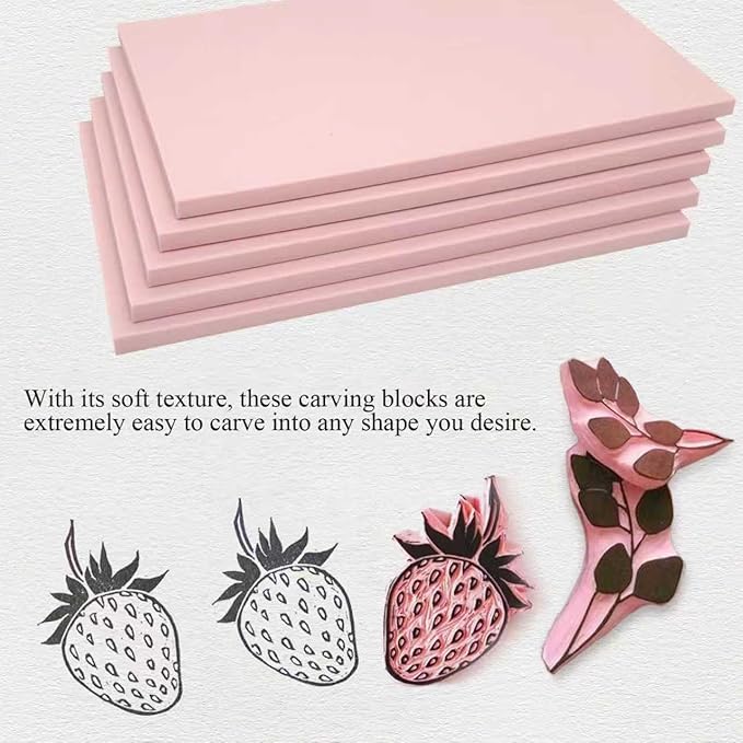 2 Pack 4"x6" Pale Pink Rubber Stamp Carving Blocks Pink Rubber Carving Blocks Linoleum Block for Stamp Maker Printmaking Supplies