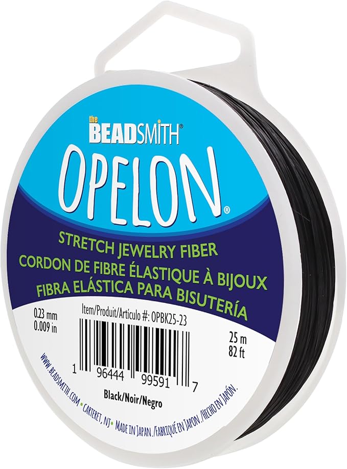 The Beadsmith Opelon Stretch Cord – Elastic Beading Fiber, Black, 0.23 mm Diameter, 25 Meters (82 ft) Spool