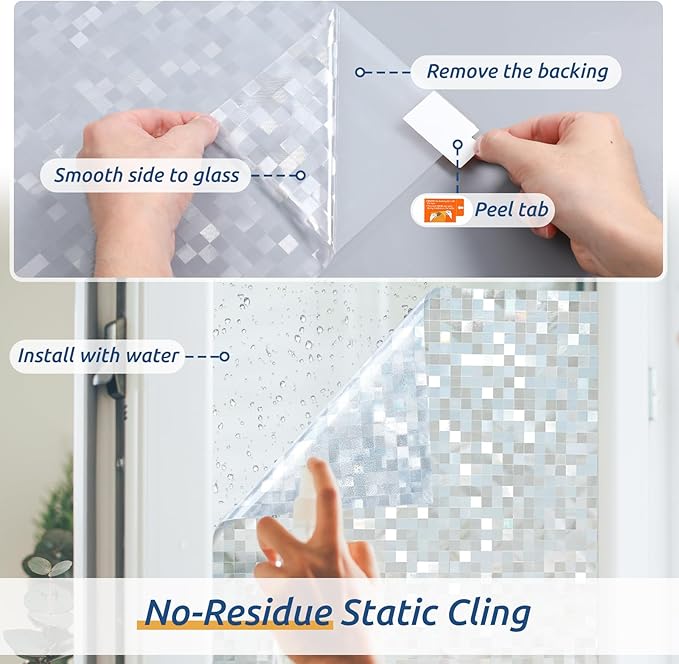 rabbitgoo Stained Glass Window Privacy Film Mosaic Pattern, Frosted Glass Window Film Rainbow Decorative Sticker, Static Cling UV Blocking Suncatcher for Home, 35.4 x 157.4 Inches