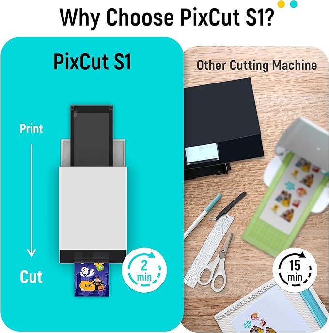 Liene PixCut S1 Color Sticker Printer & Cutting Machine - All-in-One Sticker Maker for DIY Crafts, Custom Labels & Gifts. Thermal Dye-Sublimation Photo Printer, 300 DPI, Precise AI Auto-Cutting