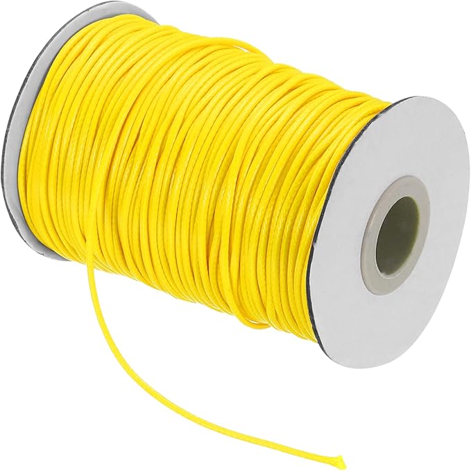 MECCANIXITY Waxed Cord 1.5mm Waxed Thread 87 Yard Wax String Leather Cord for Bracelet Making, Necklaces, Beading, Jewelry Making and DIY Crafts(Golden Yellow)