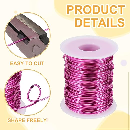 uxcell 16 Gauge / 1.5mm Anodized Aluminum Wire for Jewelry Craft Making, 102 Feet Bendable Flexible Wire for DIY Home Decor Gardening Sculpture, Rose Red