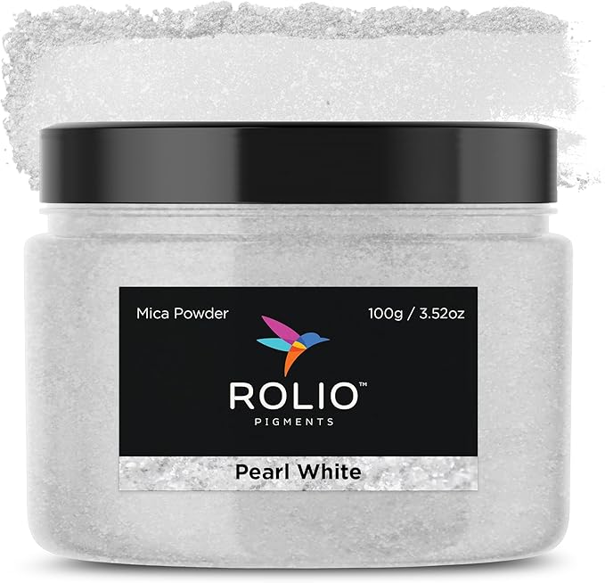 Rolio - Mica Powder - 1 Jar of Pigment for Paint, Dye, Soap Making, Nail Polish, Epoxy Resin, Candle Making, Bath Bombs, Slime - 100G / 3.5 oz (Pearl White)