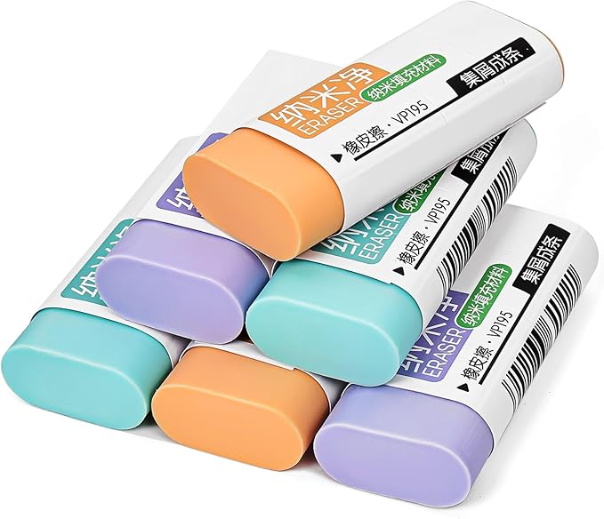 Pencil Erasers, Rubber Erasers, Erasers for Pencils, Erasers for School, Bright Colors, Pack of 6