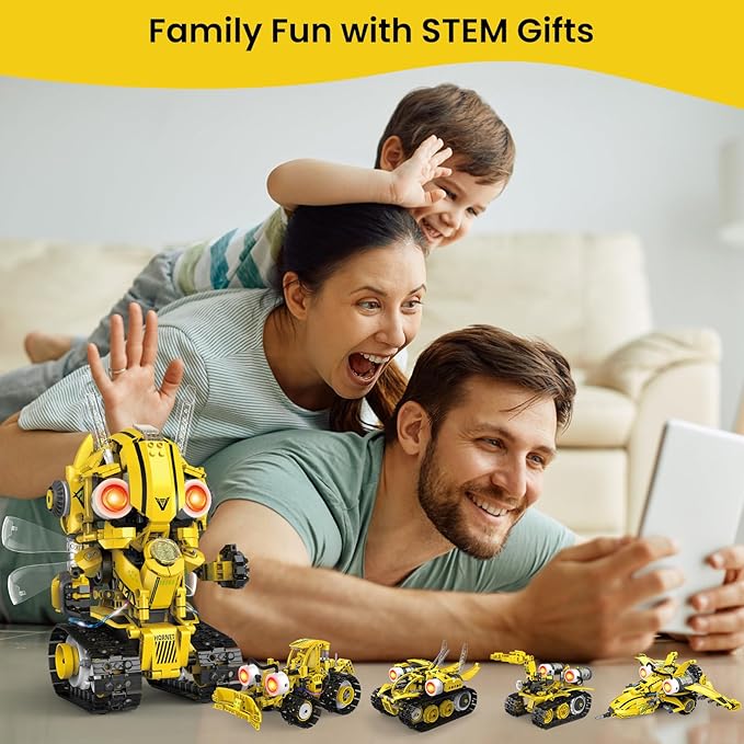 5-in-1 STEM Robot Building Kit for Kids Ages 8-16, Remote & App Controlled, Rechargeable Engineering Learning DIY Coding Toy, Educational Building Blocks Gift for Girls & Boys (673 PCS)